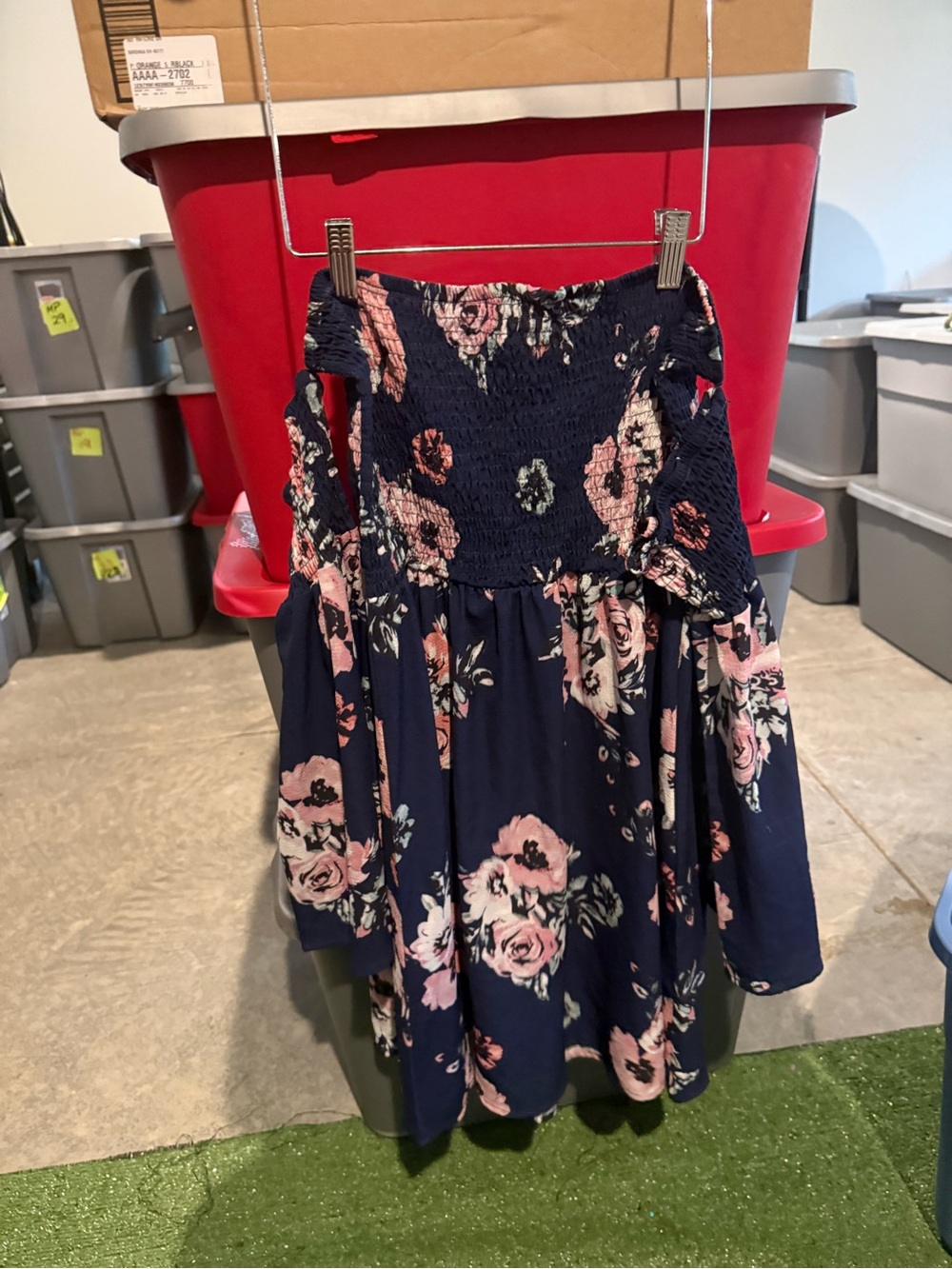 Women's Navy Floral Smocked Skirt - Pink Rose Print 93